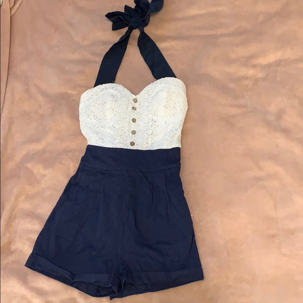 Navy and white romper